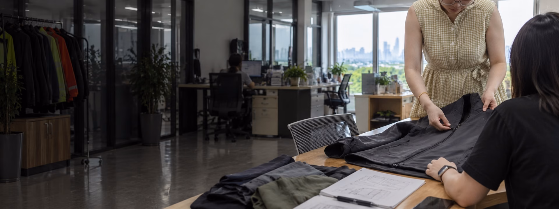 Varytex team reviewing a functional apparel project