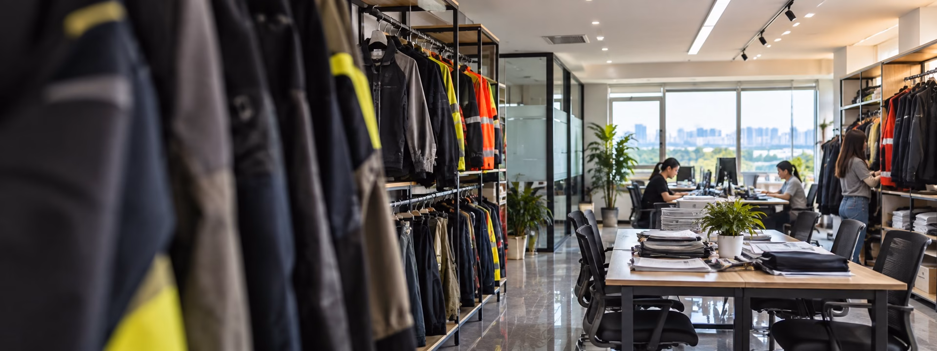 Varytex functional apparel team working in the office and sample environment