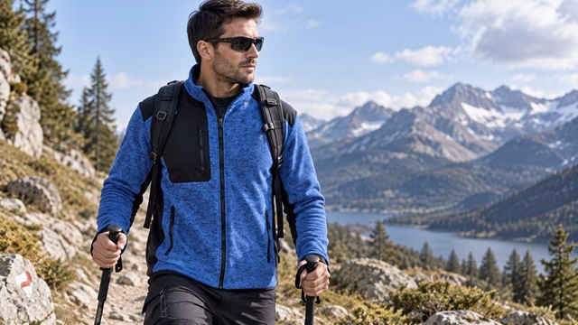 Technical fleece jacket for outdoor hiking and layering